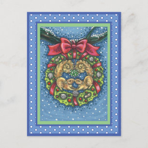 CARTE POSTALE SQUIRRELS DE BATTERIE SOUS MISTLETOE, VARIE NUT