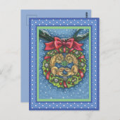 CARTE POSTALE SQUIRRELS DE BATTERIE SOUS MISTLETOE, VARIE NUT (Devant / Derrière)