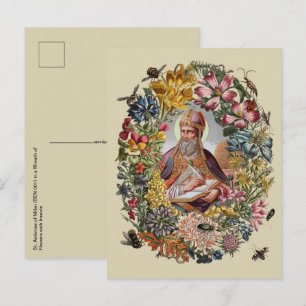 Carte Postale St. Ambroise de Milan avec des fleurs, des abeille