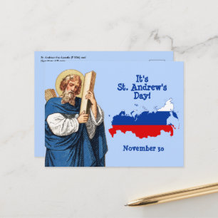 Carte Postale St. André avec le drapeau-carte de la Russie Jour