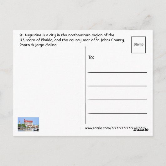 Carte Postale St. Augustine, Floride, États-Unis (Dos)