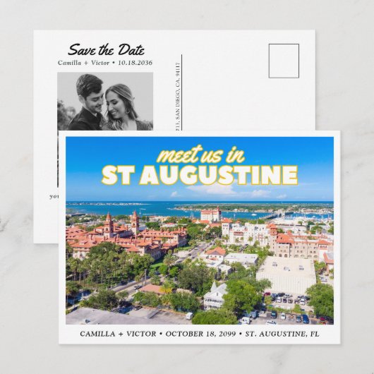 Carte Postale St. Augustine Save the Date Retro Skyline Postcard (Devant / Derrière)
