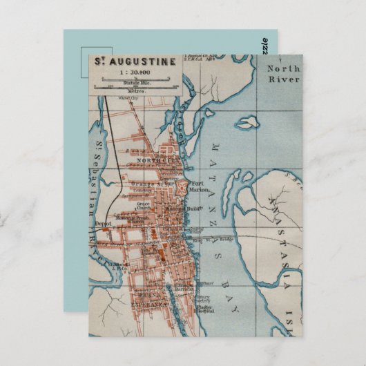 Carte postale St Augustine Vintage Map (Devant / Derrière)