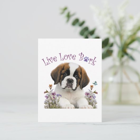 Carte Postale St. Bernard Chien Maman Floral (Debout devant)