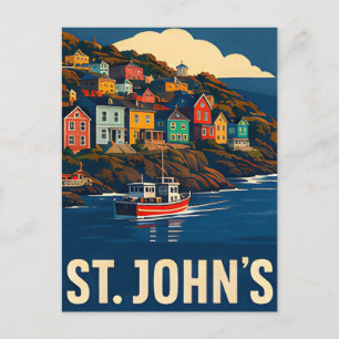 Carte Postale 🐟 ST. JOHN'S — Collines côtières colorées & Pêche