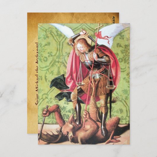 CARTE POSTALE ST. MICHAEL, DRAGON ET JUSTICE (Devant / Derrière)