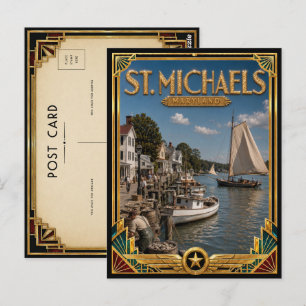 Carte Postale St. Michaels Maryland Art Déco vintage de l'âge d'