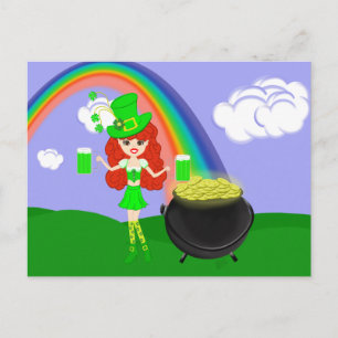 Carte Postale St Pat le jour du redhead girl leprechaun with Rai