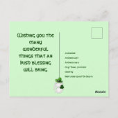 Carte Postale St Patrick' Day avec Bunny irlandais, bg shamrock (Dos)