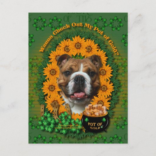 Carte Postale St patrick - Pot d'or - Bulldog (Devant)