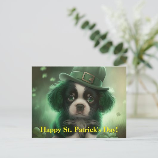 Carte postale St Patrick's Day avec un mignon chio (Debout devant)