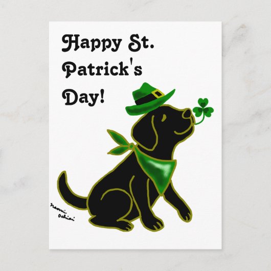 Carte Postale St. Patrick's Day Black Labrador (Devant)