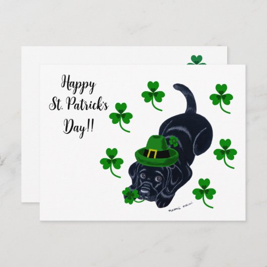 Carte Postale St. Patrick's Day Black Labrador Puppy (Devant / Derrière)