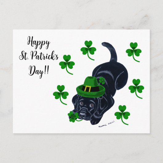 Carte Postale St. Patrick's Day Black Labrador Puppy (Devant)
