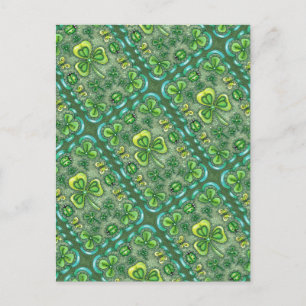 CARTE POSTALE ST. PATRICK'S DAY FOLK ART SHAMROCKS N'LADYBUGS