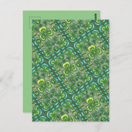 CARTE POSTALE ST. PATRICK'S DAY FOLK ART SHAMROCKS N'LADYBUGS (Devant / Derrière)