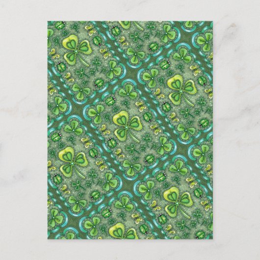 CARTE POSTALE ST. PATRICK'S DAY FOLK ART SHAMROCKS N'LADYBUGS (Devant)