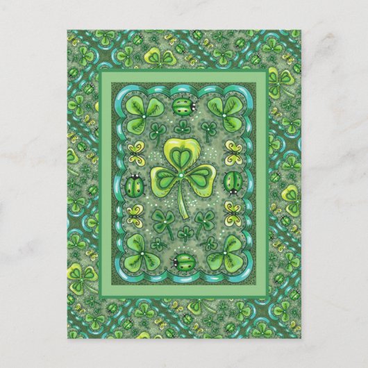 CARTE POSTALE ST. PATRICK'S DAY FOLK ART SHAMROCKS N'LADYBUGS (Devant)