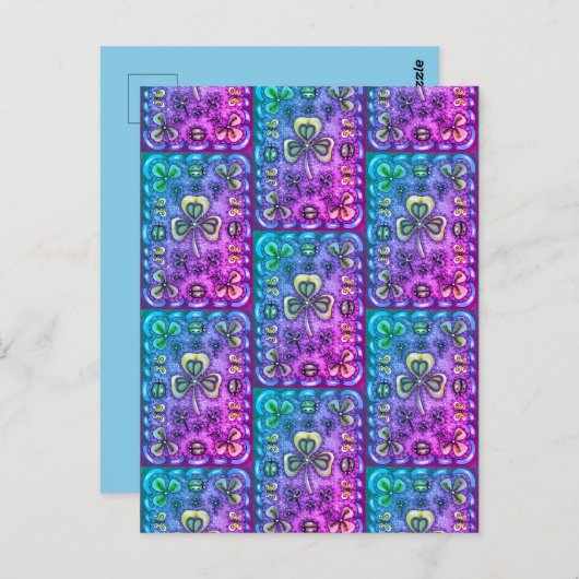 CARTE POSTALE ST. PATRICK'S DAY FOLK ART SHAMROCKS N'LADYBUGS (Devant / Derrière)