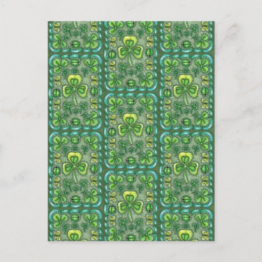 CARTE POSTALE ST. PATRICK'S DAY FOLK ART SHAMROCKS N'LADYBUGS (Devant)