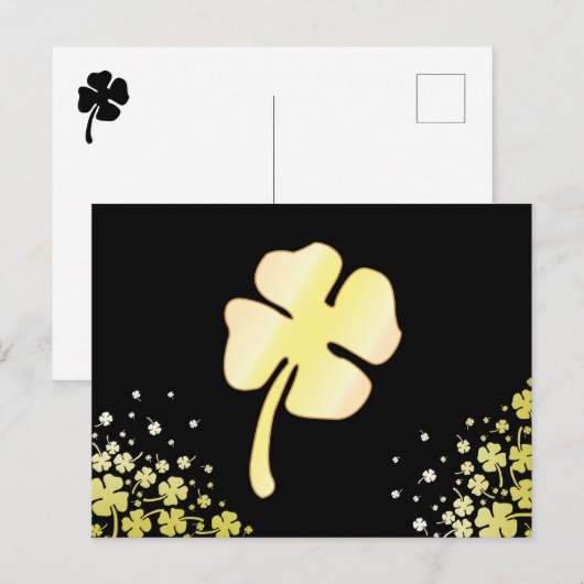 Carte Postale St. Patrick's Day Four Leaf Gold Clover (Devant / Derrière)