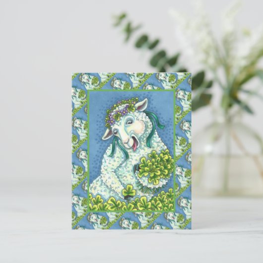 CARTE POSTALE ST. PATRICK'S DAY IRISH EWE, SHEEP & SHAMROCK (Debout devant)