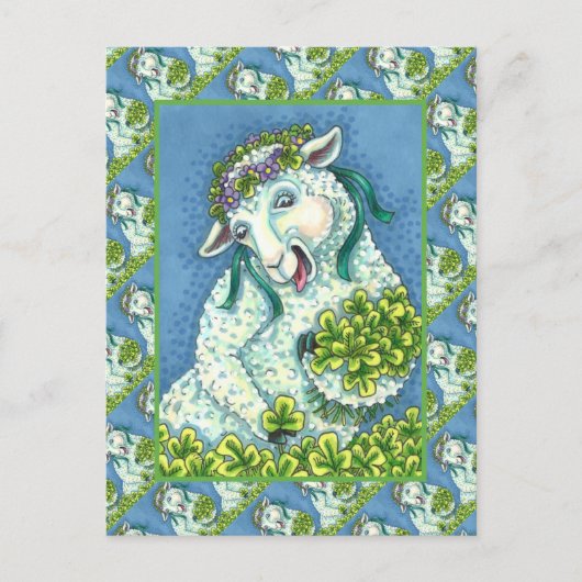 CARTE POSTALE ST. PATRICK'S DAY IRISH EWE, SHEEP & SHAMROCK (Devant)