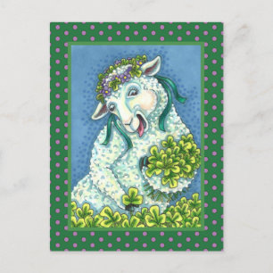 CARTE POSTALE ST. PATRICK'S DAY IRISH EWE, SHEEP & SHAMROCK