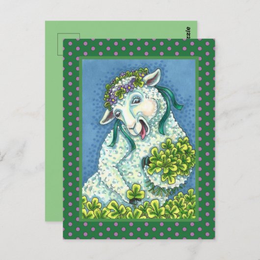 CARTE POSTALE ST. PATRICK'S DAY IRISH EWE, SHEEP & SHAMROCK (Devant / Derrière)