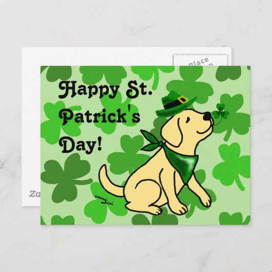 Carte Postale St. Patrick's Day Jaune Labrador (Devant / Derrière)