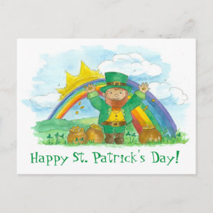 Carte Postale St. Patrick's Day Leprechaun Arc-en-ciel Pot d'or