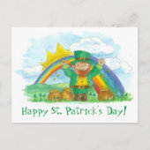 Carte Postale St. Patrick's Day Leprechaun Arc-en-ciel Pot d'or (Devant)
