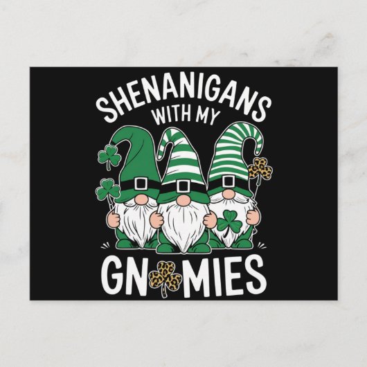 Carte Postale St Patricks Day Lucky Shamrock Léopard Gnomes  (Devant)