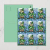CARTE POSTALE ST. PATRICK'S DAY OWL, 4 HORLOGE LEPRECHAUN (Devant / Derrière)