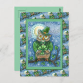 CARTE POSTALE ST. PATRICK'S DAY OWL, 4 HORLOGE LEPRECHAUN (Devant / Derrière)
