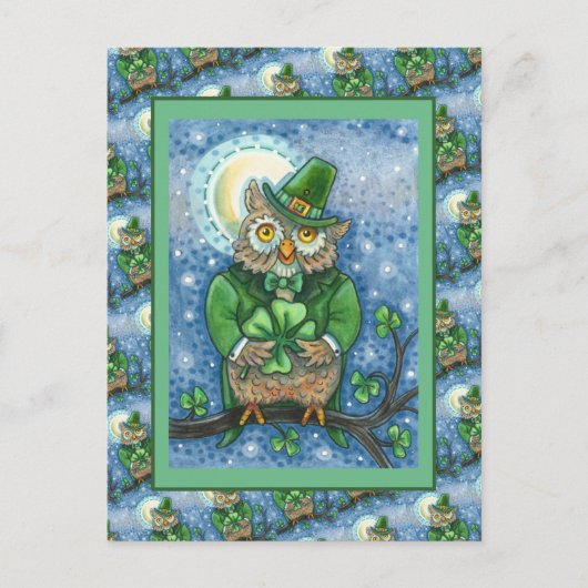 CARTE POSTALE ST. PATRICK'S DAY OWL, 4 HORLOGE LEPRECHAUN (Devant)
