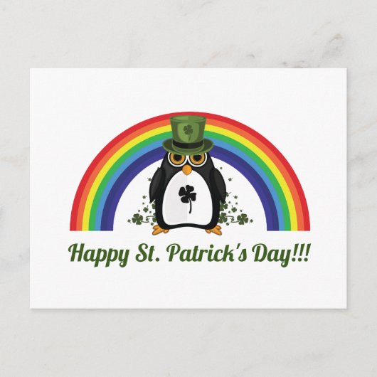 Carte Postale St. Patricks Day Penguin et Rainbow (Devant)