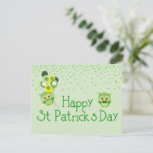 Carte Postale St. Patrick's Day Shamrock Cute Green Owls (Debout devant)