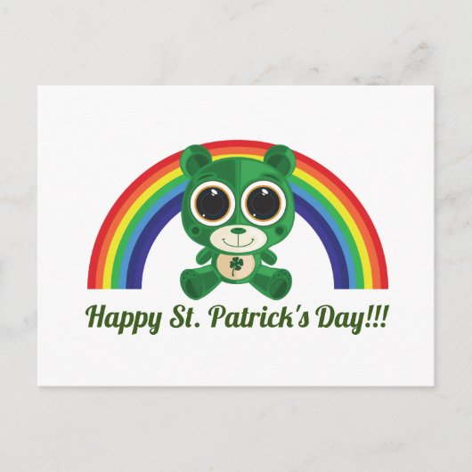 Carte Postale St. Patricks Day Teddy Bear et Rainbow Postcard (Devant)