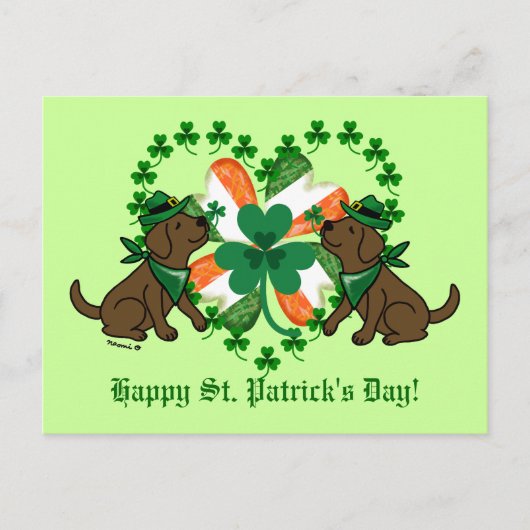 Carte Postale St. Patrick's Day Two Chocolate Labradors (Devant)