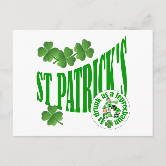 Carte Postale St Patrick's, ivre comme un léprechun (Devant)
