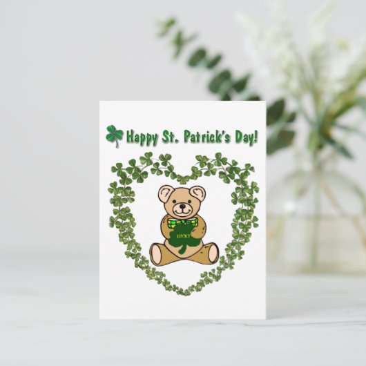 Carte postale St. Patrick's Teddy Bear in Clover H (Debout devant)