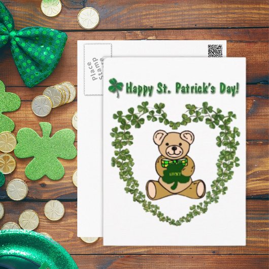 Carte postale St. Patrick's Teddy Bear in Clover H