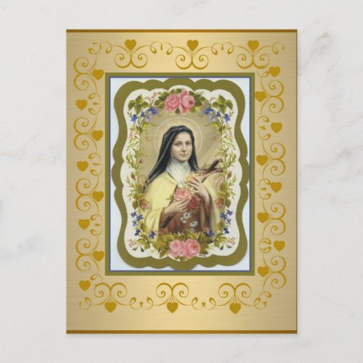 Carte Postale St Therese le Petit Coeur Crucifix Rose (Devant)