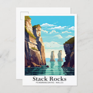 Carte Postale Stack Rocks Pembrokeshire Illustration de voyage