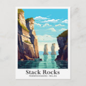 Carte Postale Stack Rocks Pembrokeshire Illustration de voyage (Devant)