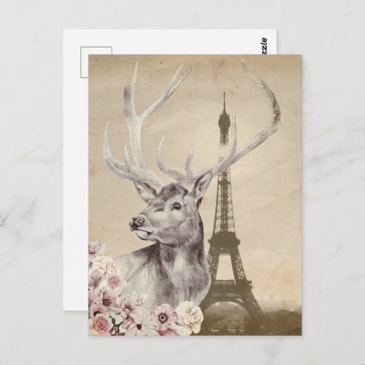 Carte Postale Stag Fleur & Tour Eiffel (Devant / Derrière)