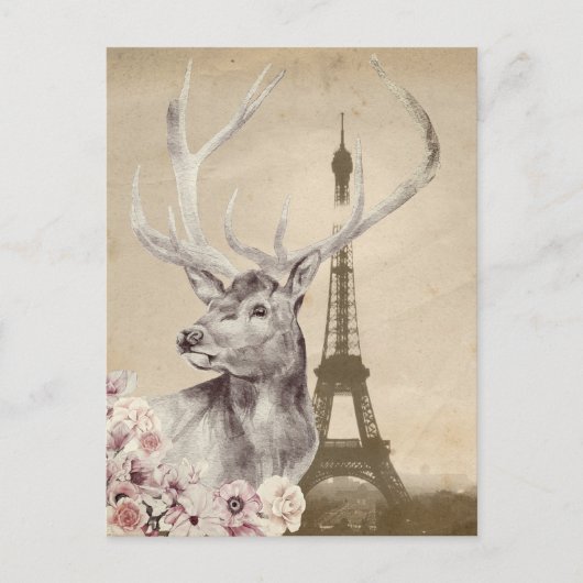 Carte Postale Stag Fleur & Tour Eiffel (Devant)