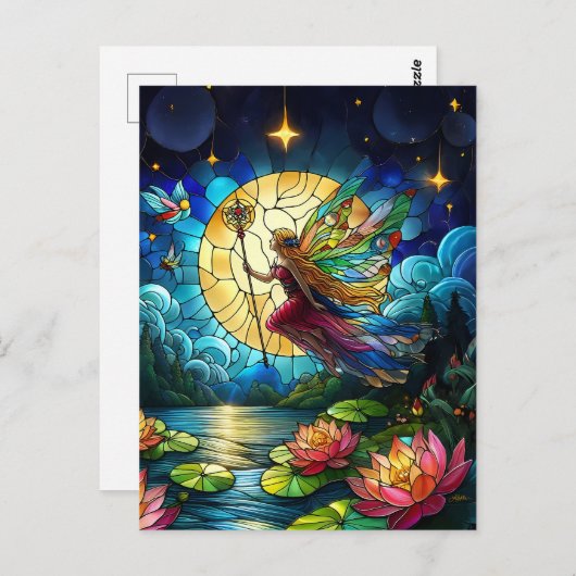 Carte Postale Stained Glass Moonlight Flight Fairy  (Devant / Derrière)