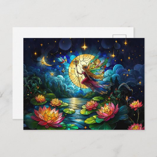 Carte Postale Stained Glass Moonlight Flight Fairy (Devant / Derrière)